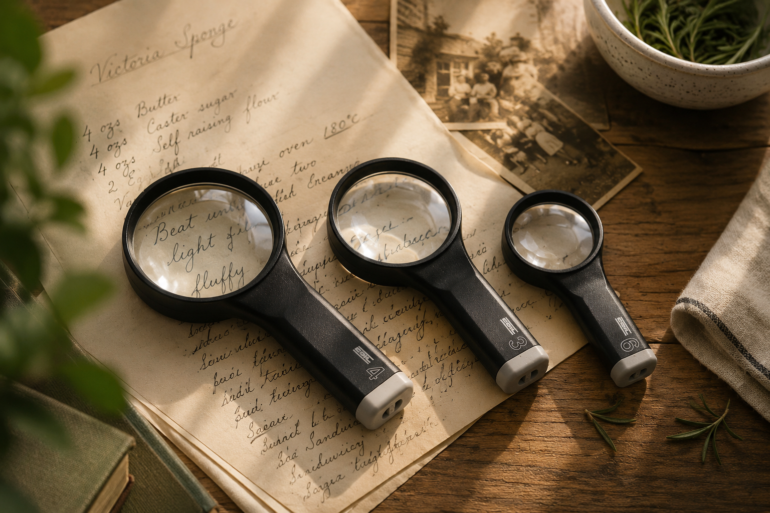 COIL hand magnifiers on a handwritten recipe