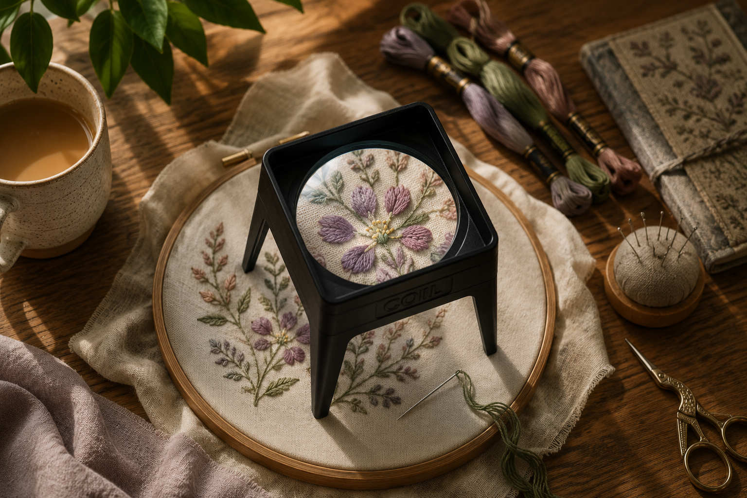 Stand magnifier over detailed needlework