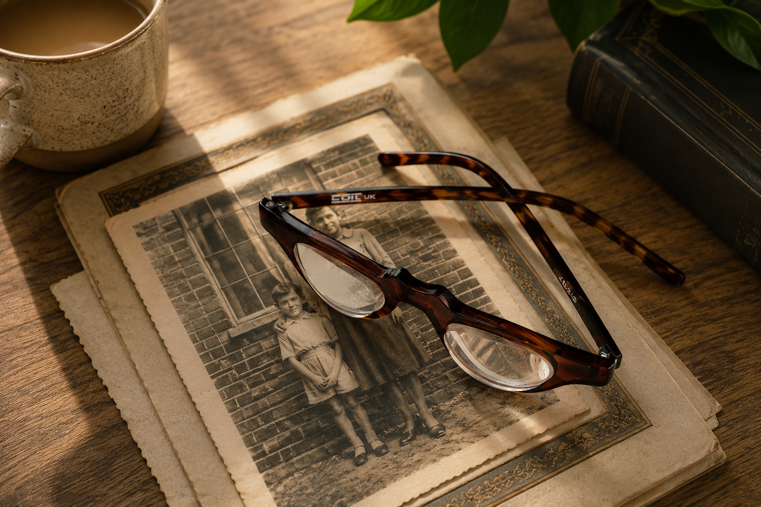 Spectacle magnifiers resting on an old photograph
